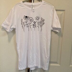 White T-Shirt with Black Floral Design